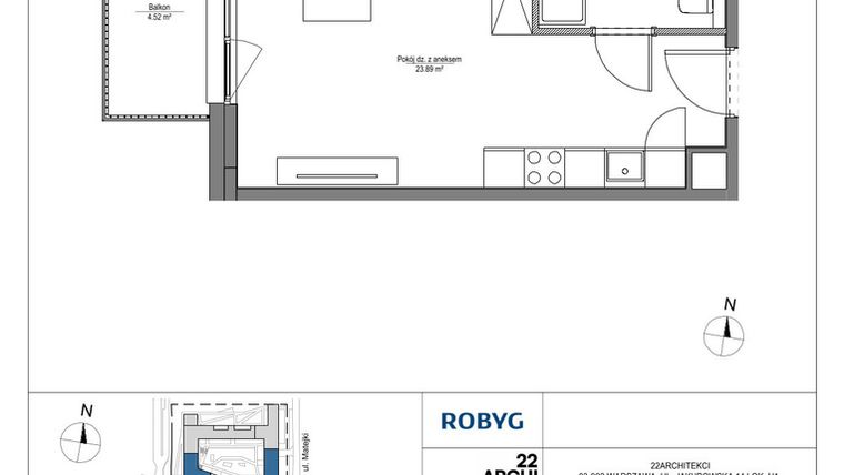 Rzut - Mieszkanie na sprzedaż 1 pokój o powierzchni 28,22 m² - numer LH/LHA/D/5/3 w Lira House