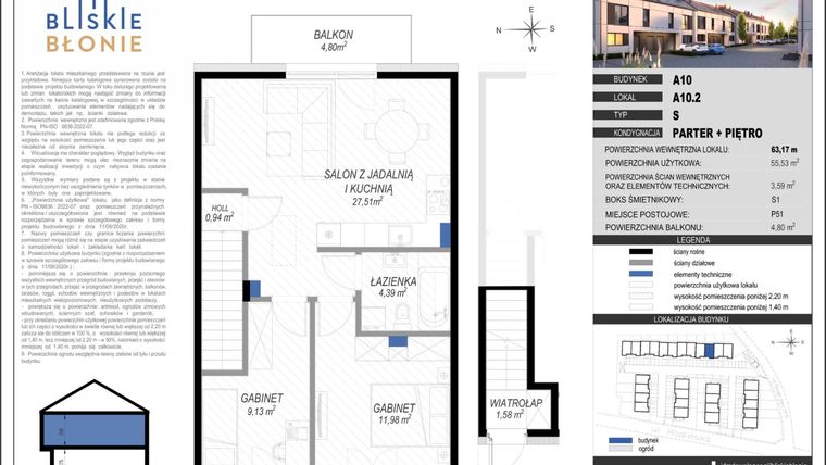 Rzut - Dom na sprzedaż 3 pokoje o powierzchni 55,53 m² - numer A10-2 w Bliskie Błonie