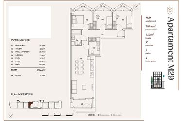 Rzut - Mieszkanie na sprzedaż 4 pokoje o powierzchni 78,44 m² - numer C.29 w Młyny Mogilska