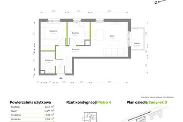 Rzut - Mieszkanie na sprzedaż 2 pokoje o powierzchni 44,99 m² - numer D/040 w Bemosphere