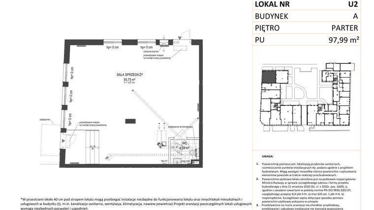 Rzut - Lokal użytkowy na sprzedaż 1 pokój o powierzchni 97,99 m² - numer 2 w Esencja