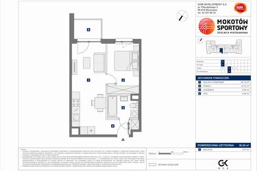 Rzut - Mieszkanie na sprzedaż 2 pokoje o powierzchni 38,26 m² - numer A.17 w Mokotów Sportowy 3.1