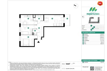 Rzut - Mieszkanie na sprzedaż 3 pokoje o powierzchni 65,09 m² - numer 49 w Osiedle Międzyleska - etap II