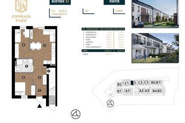 Rzut - Mieszkanie na sprzedaż 3 pokoje o powierzchni 56,83 m² - numer B3.M1 w Conradi Park