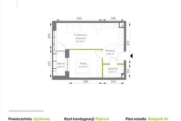 Rzut - Mieszkanie na sprzedaż 2 pokoje o powierzchni 43,46 m² - numer A1/00/07 w WUWA Vita