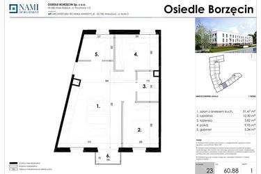 Rzut - Mieszkanie na sprzedaż 4 pokoje o powierzchni 60,88 m² - numer 23 w Osiedle Borzęcin