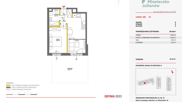 Rzut - Mieszkanie na sprzedaż 2 pokoje o powierzchni 39,49 m² - numer 21 w Miasteczko Julianów
