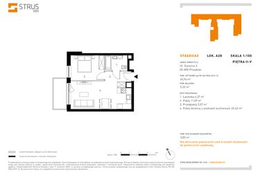 Rzut - Mieszkanie na sprzedaż 2 pokoje o powierzchni 40,96 m² - numer 5.A28 w Staszica 3