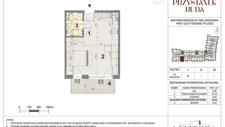 Rzut - Mieszkanie na sprzedaż 2 pokoje o powierzchni 34,49 m² - numer 4 w Przystanek Ruda