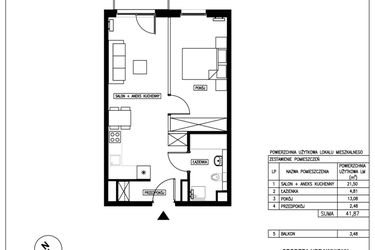 Rzut - Mieszkanie na sprzedaż 2 pokoje o powierzchni 41,87 m² - numer 23 w Nowa Kurkowa