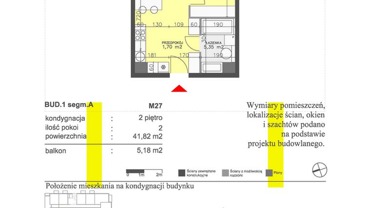 Rzut - Mieszkanie na sprzedaż 2 pokoje o powierzchni 41,82 m² - numer M27 w Apartamenty Dwa Światy etap II