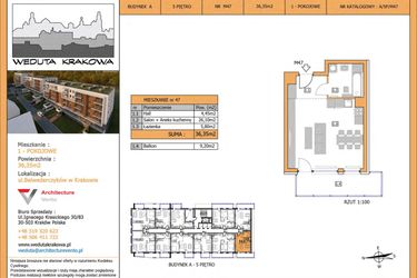 Rzut - Mieszkanie na sprzedaż 1 pokój o powierzchni 36,35 m² - numer M47 w Weduta Krakowa