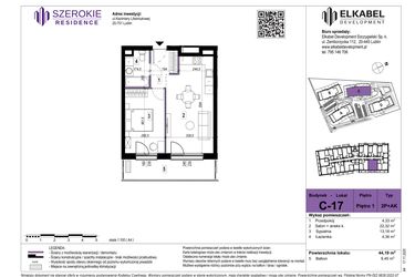 Rzut - Mieszkanie na sprzedaż 2 pokoje o powierzchni 44,19 m² - numer C-17 w Szerokie Residence
