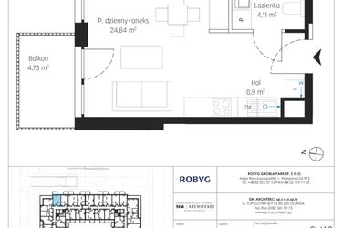 Rzut - Mieszkanie na sprzedaż 1 pokój o powierzchni 29,85 m² - numer J.2M12 w Nadmotławie Apartments etap J