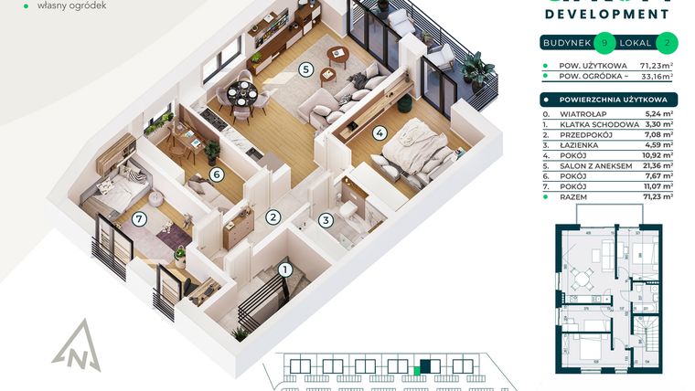 Rzut - Mieszkanie na sprzedaż 4 pokoje o powierzchni 67,08 m² - numer 9/2 w Nova Jurajska