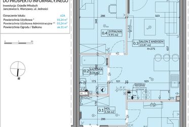 Rzut - Mieszkanie na sprzedaż 3 pokoje o powierzchni 55,24 m² - numer 62A w Osiedle Młodych etap X