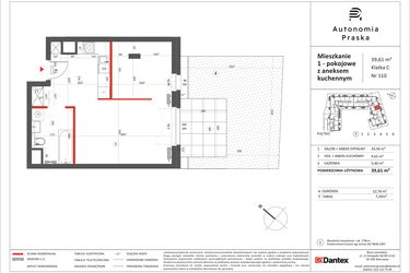Rzut - Mieszkanie na sprzedaż 1 pokój o powierzchni 39,61 m² - numer 110 w Autonomia Praska