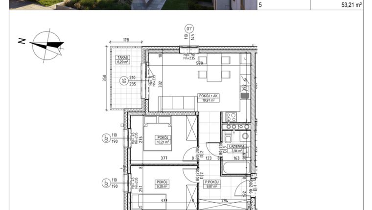 Rzut - Mieszkanie na sprzedaż 3 pokoje o powierzchni 53,21 m² - numer M.B7.00.06 w Osiedle Harmonia bud. B7