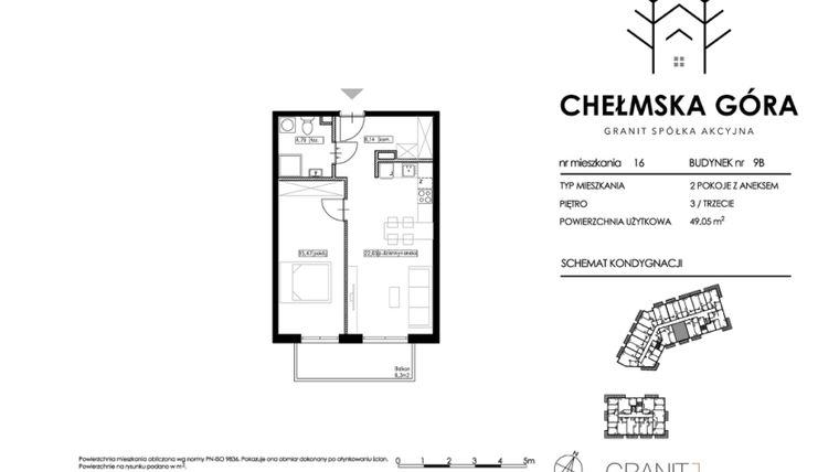 Rzut - Mieszkanie na sprzedaż 2 pokoje o powierzchni 49,29 m² - numer C-9B-M16 w Chełmska Góra
