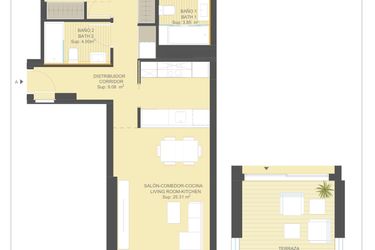 Rzut - Mieszkanie na sprzedaż 2 pokoje o powierzchni 104 m² - numer 10.5.A w Sea Gardens - Campoamor
