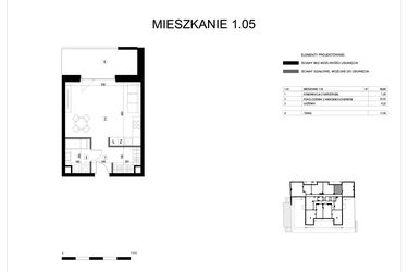 Rzut - Mieszkanie na sprzedaż 1 pokój o powierzchni 35,03 m² - numer M1.05 w Verde Casa