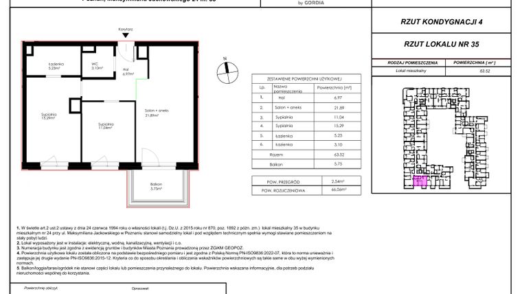 Rzut - Mieszkanie na sprzedaż 3 pokoje o powierzchni 66,06 m² - numer 35 w Modena I