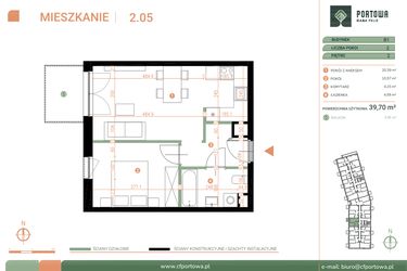 Rzut - Mieszkanie na sprzedaż 2 pokoje o powierzchni 39,7 m² - numer M.02.05 w Casa Feliz Portowa II