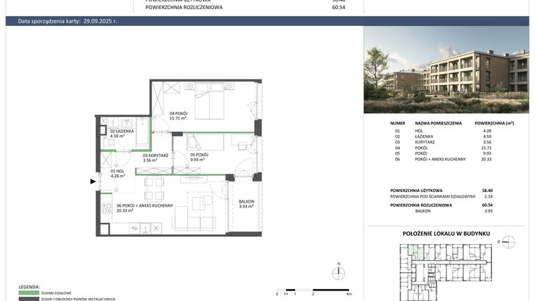 Rzut - Mieszkanie na sprzedaż 3 pokoje o powierzchni 58,4 m² - numer B-34 w Hillence etap 2