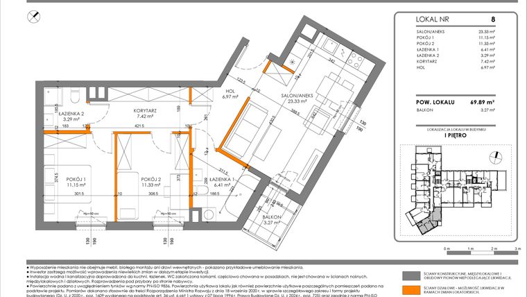 Rzut - Mieszkanie na sprzedaż 3 pokoje o powierzchni 69,89 m² - numer 8 w Tarasy Międzylesie