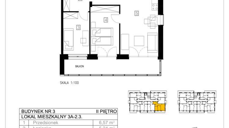 Rzut - Mieszkanie na sprzedaż 3 pokoje o powierzchni 55,62 m² - numer 3A-2.3 w Gardenia Pogodno
