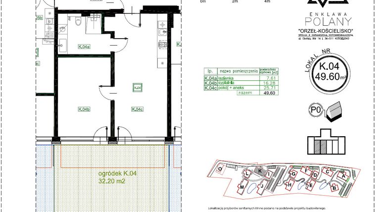 Rzut - Mieszkanie na sprzedaż 2 pokoje o powierzchni 49,6 m² - numer K.04 w Enklawa Polany etap II