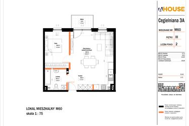 Rzut - Mieszkanie na sprzedaż 2 pokoje o powierzchni 53,95 m² - numer 60 w Osiedle StaLove etap II