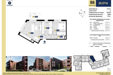 Rzut - Mieszkanie na sprzedaż 3 pokoje o powierzchni 53,25 m² - numer B6 w Apartamenty Złota