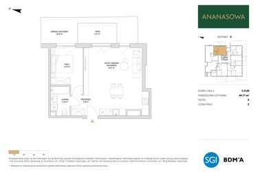 Rzut - Mieszkanie na sprzedaż 2 pokoje o powierzchni 49,71 m² - numer C.0.05 w Ananasowa