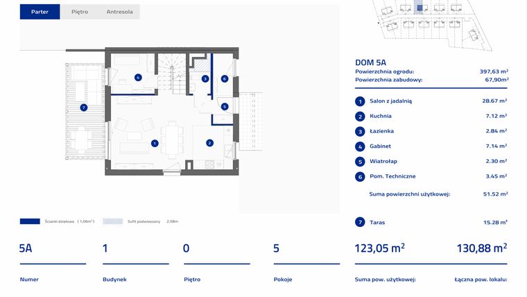 Rzut - Dom na sprzedaż 5 pokoi o powierzchni 123,76 m² - numer 5A w Osiedle Stasinek