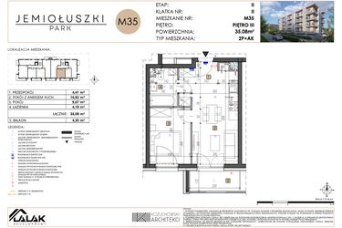 Rzut - Mieszkanie na sprzedaż 2 pokoje o powierzchni 35,39 m² - numer A2_M35 w Jemiołuszki Park etap 2