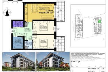Rzut - Mieszkanie na sprzedaż 3 pokoje o powierzchni 65,21 m² - numer C26 w Duo Park