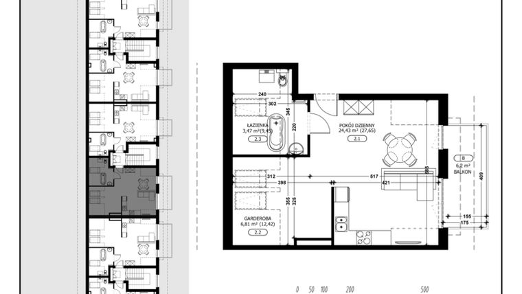 Rzut - Mieszkanie na sprzedaż 1 pokój o powierzchni 34,71 m² - numer B1-M12 w Śląska Park