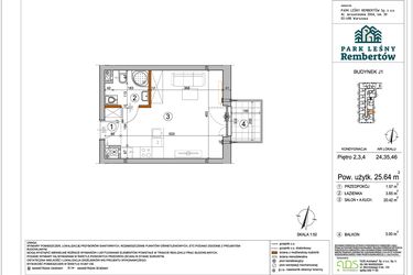 Rzut - Mieszkanie na sprzedaż 1 pokój o powierzchni 25,64 m² - numer J1-24 w Park Leśny Rembertów etap VIII