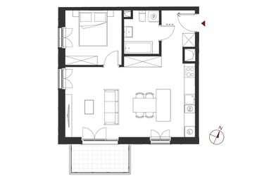 Rzut - Mieszkanie na sprzedaż 2 pokoje o powierzchni 49,69 m² - numer B.2.20 w Apartamenty Symfonia