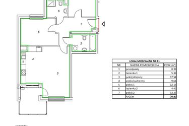 Rzut - Mieszkanie na sprzedaż 3 pokoje o powierzchni 70,76 m² - numer 11 w Nowa Pszczelna
