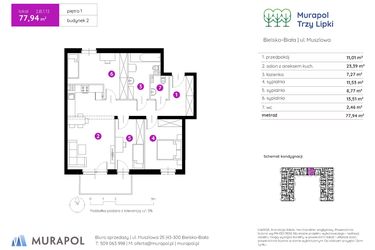 Rzut - Mieszkanie na sprzedaż 4 pokoje o powierzchni 77,87 m² - numer 2.B.1.13 w Murapol Trzy Lipki etap II