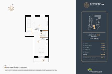 Rzut - Mieszkanie na sprzedaż 1 pokój o powierzchni 54,27 m² - numer B.301 w Rezydencja Śródmiejska