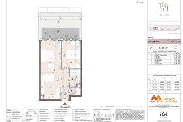 Rzut - Mieszkanie na sprzedaż 2 pokoje o powierzchni 44,85 m² - numer A.00.03 w Takt Lirników