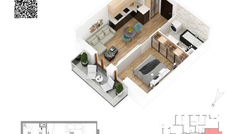 Rzut - Mieszkanie na sprzedaż 2 pokoje o powierzchni 30,8 m² - numer 8 w Villa Park - Etap IV