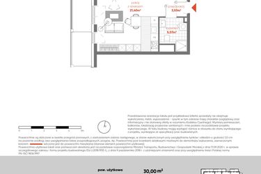 Rzut - Mieszkanie na sprzedaż 1 pokój o powierzchni 30 m² - numer F.04.06 w Pierwsza Dzielnica - etap III