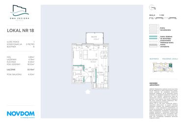 Rzut - Mieszkanie na sprzedaż 1 pokój o powierzchni 33,15 m² - numer B.18 w Dwa Jeziora