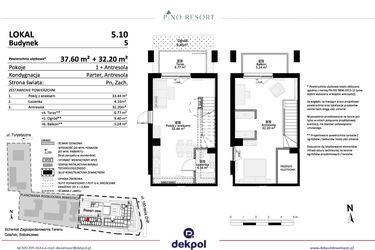 Rzut - Mieszkanie na sprzedaż 2 pokoje o powierzchni 69,8 m² - numer 5.10 w Pino Resort