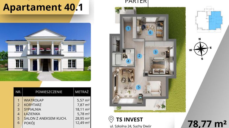 Rzut - Mieszkanie na sprzedaż 3 pokoje o powierzchni 77,87 m² - numer 40.1. w Ogrody Tesoro VI