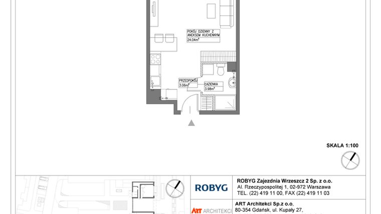 Rzut - Mieszkanie na sprzedaż 1 pokój o powierzchni 31,08 m² - numer E.0M02 w Nowa Wałowa bud. E